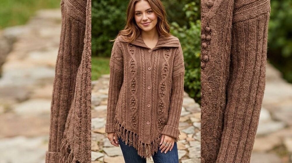 Alexandra Bartlett one size (L/XL) lambs wool nylon boho cardigan.